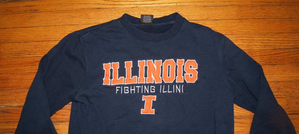 ILLINOIS FIGHTING ILLINI Blue Small Crewneck Sweatshirt Spell Out Embroidered